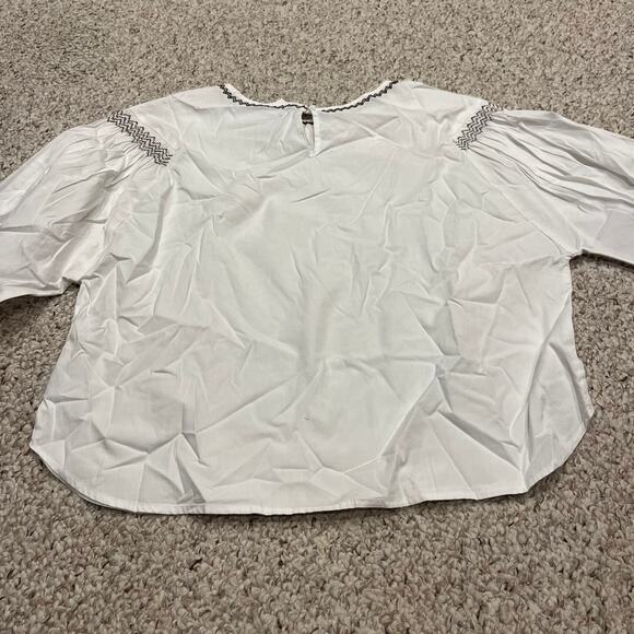 NWT Madewell Embroidered Poplin Balloon Sleeve Blouse Sz XL White Boho Preppy - Picture 4 of 7